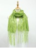 Sequined Flower Mesh Scarf W/ Fringe